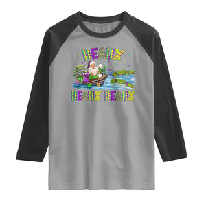 Funny Christmas Cajun Louisiana Raglan Shirt Heaux Heaux Heaux Santa Alligator TS11 Sport Gray Black Print Your Wear