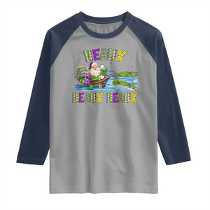 Funny Christmas Cajun Louisiana Raglan Shirt Heaux Heaux Heaux Santa Alligator TS11 Sport Gray Navy Print Your Wear