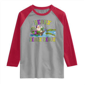Funny Christmas Cajun Louisiana Raglan Shirt Heaux Heaux Heaux Santa Alligator TS11 Sport Gray Red Print Your Wear