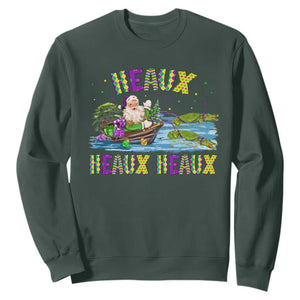 Funny Christmas Cajun Louisiana Sweatshirt Heaux Heaux Heaux Santa Alligator TS11 Dark Forest Green Print Your Wear