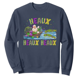 Funny Christmas Cajun Louisiana Sweatshirt Heaux Heaux Heaux Santa Alligator TS11 Navy Print Your Wear