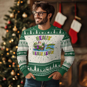 Funny Xmas Cajun Louisiana Ugly Christmas Sweater Heaux Heaux Heaux Santa Alligator TS11 Green Print Your Wear