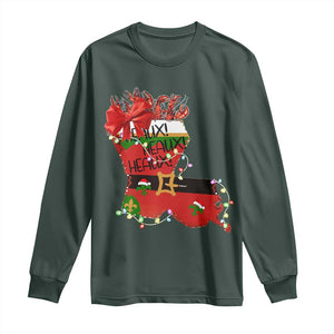 Funny Christmas Cajun Long Sleeve Shirt Triple Heaux Santa Louisiana Map Crawfish TS11 Dark Forest Green Print Your Wear