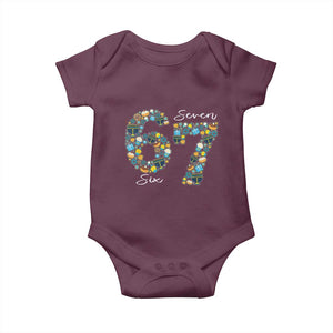 Funny Hanukkah 67 Baby Onesie Six Seven Meme Chanukah Dreidel Gelt Star Of David TS11 Maroon Print Your Wear