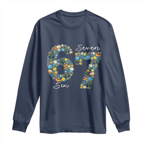 Funny Hanukkah 67 Long Sleeve Shirt Six Seven Meme Chanukah Dreidel Gelt Star Of David TS11 Navy Print Your Wear