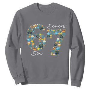 Funny Hanukkah 67 Sweatshirt Six Seven Meme Chanukah Dreidel Gelt Star Of David TS11 Charcoal Print Your Wear