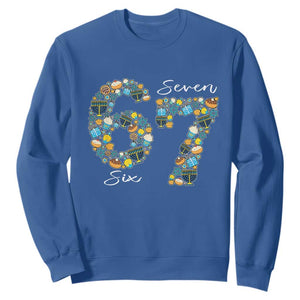 Funny Hanukkah 67 Sweatshirt Six Seven Meme Chanukah Dreidel Gelt Star Of David TS11 Royal Blue Print Your Wear