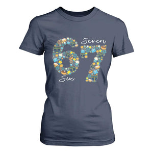 Funny Hanukkah 67 T Shirt For Women Six Seven Meme Chanukah Dreidel Gelt Star Of David TS11 Navy Print Your Wear
