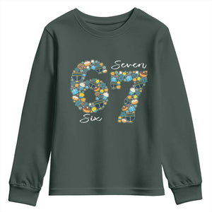 Funny Hanukkah 67 Youth Sweatshirt Six Seven Meme Chanukah Dreidel Gelt Star Of David TS11 Dark Forest Green Print Your Wear