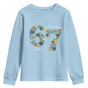 Funny Hanukkah 67 Youth Sweatshirt Six Seven Meme Chanukah Dreidel Gelt Star Of David TS11 Light Blue Print Your Wear