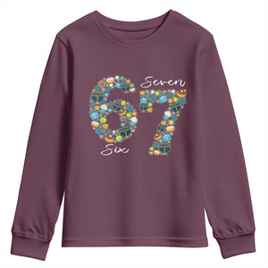 Funny Hanukkah 67 Youth Sweatshirt Six Seven Meme Chanukah Dreidel Gelt Star Of David TS11 Maroon Print Your Wear