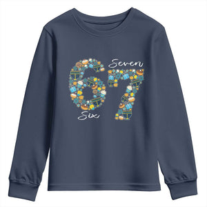 Funny Hanukkah 67 Youth Sweatshirt Six Seven Meme Chanukah Dreidel Gelt Star Of David TS11 Navy Print Your Wear