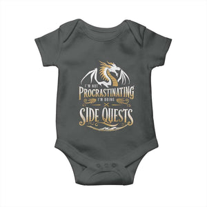 I Am Not Procrastinating I Am Doing Side Quest Baby Onesie Fantasy Game Dragon TS11 Dark Heather Print Your Wear