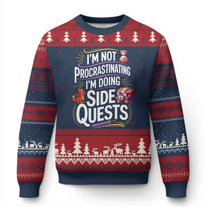 Funny I Am Not Procrastinating I Am Doing Side Quests Ugly Christmas Sweater Fantasy RPG Gamer TS11 Navy Red Print Your Wear