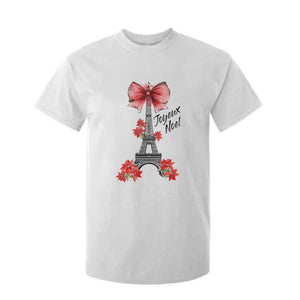 Joyeux Noel Eiffel Tower T Shirt For Kid Christmas In French Coquette Bow TS11 White Print Your Wear