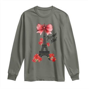 Joyeux Noel Eiffel Tower Long Sleeve Shirt Christmas In French Coquette Bow TS11 Military Green Print Your Wear