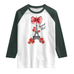 Joyeux Noel Eiffel Tower Raglan Shirt Christmas In French Coquette Bow TS11 White Dark Forest Green Print Your Wear