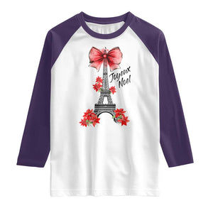 Joyeux Noel Eiffel Tower Raglan Shirt Christmas In French Coquette Bow TS11 White Purple Print Your Wear