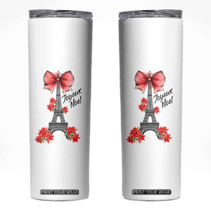 Joyeux Noel Eiffel Tower Skinny Tumbler Christmas In French Coquette Bow TS11 White Print Your Wear