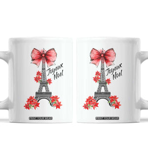 Joyeux Noel Eiffel Tower Coffee Mug Christmas In French Coquette Bow TS11 White Print Your Wear
