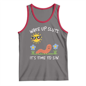 Wake Up Sluts Its Time To Sin Tank Top Funny Worm Meme TS11 Deep Heather Red Print Your Wear