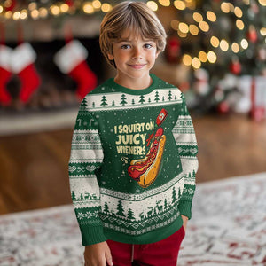 Funny I Squirt On Juicy Wieners Ugly Christmas Sweater Inappropriate Dirty Adult Humor Hot Dog Joke TS11 Forest Green Beige Print Your Wear
