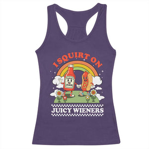 Funny I Squirt On Juicy Wieners Racerback Tank Top Adult Humor Dirty Gag Hot Dog Joke TS11 Purple Print Your Wear