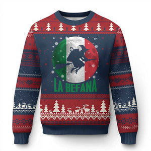 La Befana Italian Xmas Ugly Christmas Sweater Xmas Witch Folklore Italy Holiday TS11 Navy Red Print Your Wear