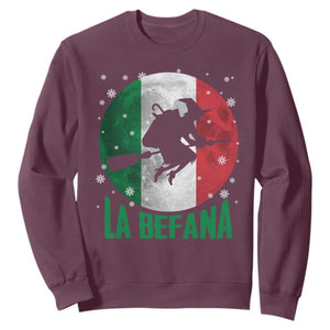 La Befana Italian Christmas Sweatshirt Xmas Witch Folklore Italy Holiday TS11 Maroon Print Your Wear