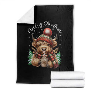 Scottish Christmas Throw Blanket Nollaig Chridheil Gaelic Xmas Higland Cow TS11 Black Print Your Wear