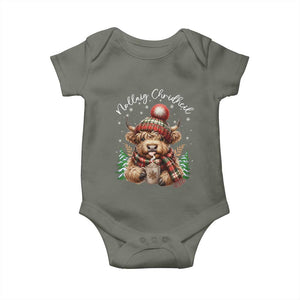 Scottish Christmas Baby Onesie Nollaig Chridheil Gaelic Xmas Higland Cow TS11 Military Green Print Your Wear