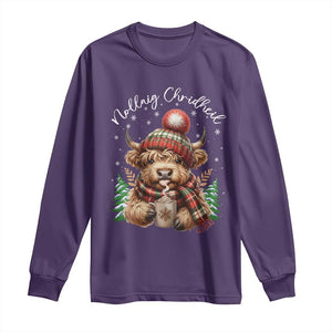 Scottish Christmas Long Sleeve Shirt Nollaig Chridheil Gaelic Xmas Higland Cow TS11 Purple Print Your Wear