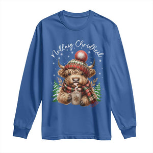 Scottish Christmas Long Sleeve Shirt Nollaig Chridheil Gaelic Xmas Higland Cow TS11 Royal Blue Print Your Wear