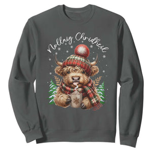 Scottish Christmas Sweatshirt Nollaig Chridheil Gaelic Xmas Higland Cow TS11 Dark Heather Print Your Wear