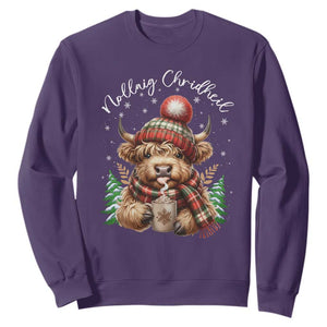 Scottish Christmas Sweatshirt Nollaig Chridheil Gaelic Xmas Higland Cow TS11 Purple Print Your Wear