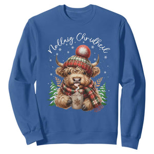 Scottish Christmas Sweatshirt Nollaig Chridheil Gaelic Xmas Higland Cow TS11 Royal Blue Print Your Wear