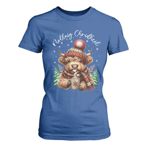Scottish Christmas T Shirt For Women Nollaig Chridheil Gaelic Xmas Higland Cow TS11 Royal Blue Print Your Wear