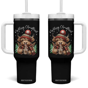 Scottish Christmas Tumbler With Handle Nollaig Chridheil Gaelic Xmas Higland Cow TS11 One Size: 40 oz Black Print Your Wear
