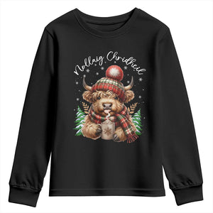 Scottish Christmas Youth Sweatshirt Nollaig Chridheil Gaelic Xmas Higland Cow TS11 Black Print Your Wear