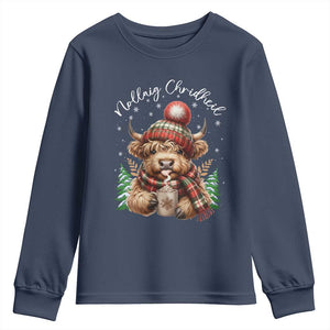 Scottish Christmas Youth Sweatshirt Nollaig Chridheil Gaelic Xmas Higland Cow TS11 Navy Print Your Wear