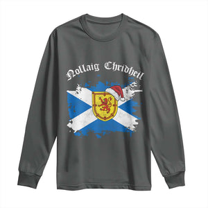 Scottish Christmas Long Sleeve Shirt Nollaig Chridheil Gaelic Xmas Scotland Lion Rampant TS11 Dark Heather Print Your Wear
