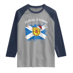 Scottish Christmas Raglan Shirt Nollaig Chridheil Gaelic Xmas Scotland Lion Rampant TS11 Sport Gray Navy Print Your Wear