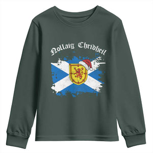 Scottish Christmas Youth Sweatshirt Nollaig Chridheil Gaelic Xmas Scotland Lion Rampant TS11 Dark Forest Green Print Your Wear