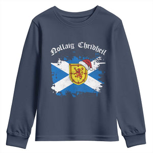 Scottish Christmas Youth Sweatshirt Nollaig Chridheil Gaelic Xmas Scotland Lion Rampant TS11 Navy Print Your Wear
