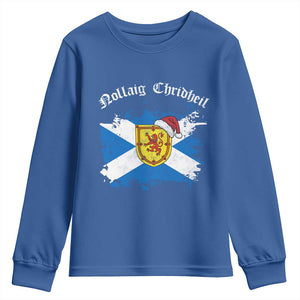 Scottish Christmas Youth Sweatshirt Nollaig Chridheil Gaelic Xmas Scotland Lion Rampant TS11 Royal Blue Print Your Wear