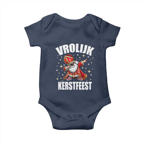 Dutch Christmas Baby Onesie Vrolijk Kerstfeest Dabiing Sinterklaas Santa TS11 Navy Print Your Wear