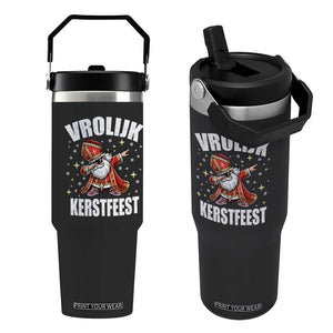 Dutch Christmas Flip Straw Tumbler Vrolijk Kerstfeest Dabiing Sinterklaas Santa TS11 One Size: 30 oz Black Print Your Wear