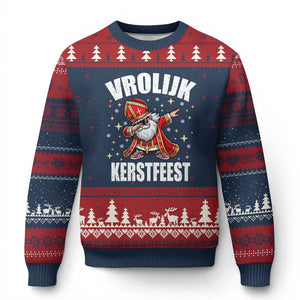 Dutch Xmas Ugly Christmas Sweater Vrolijk Kerstfeest Dabiing Sinterklaas Santa TS11 Navy Red Print Your Wear