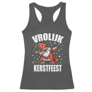 Dutch Christmas Racerback Tank Top Vrolijk Kerstfeest Dabiing Sinterklaas Santa TS11 Dark Heather Print Your Wear