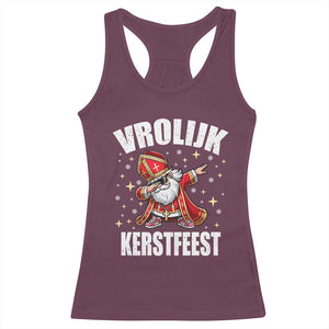 Dutch Christmas Racerback Tank Top Vrolijk Kerstfeest Dabiing Sinterklaas Santa TS11 Maroon Print Your Wear